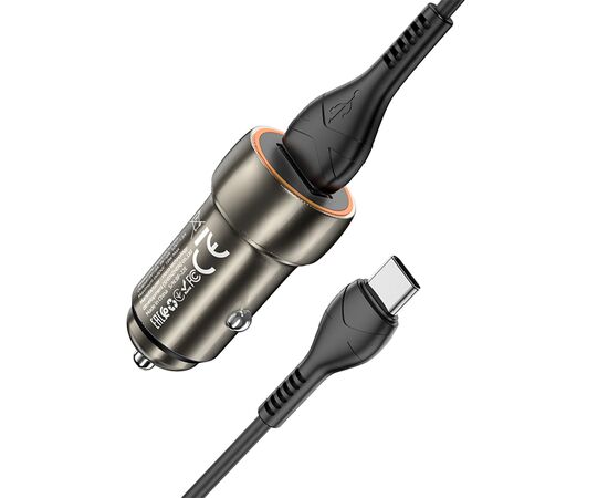  Автомобильное зарядное устройство HOCO Z46 Blue shield, 1xUSB с Кабелем USB - Type-C, 18W, серый металлик 