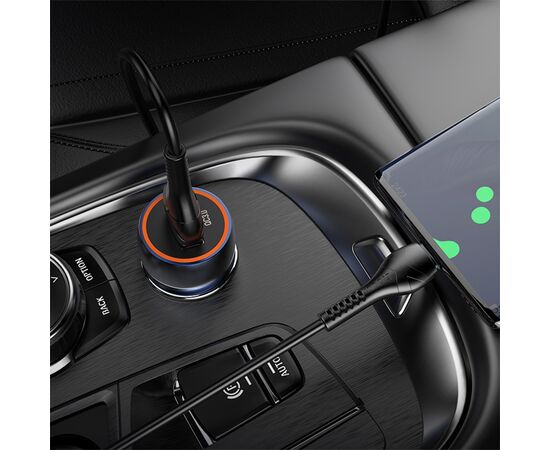  Автомобильное зарядное устройство HOCO Z46 Blue shield, 1xUSB с Кабелем USB - Type-C, 18W, серый металлик 