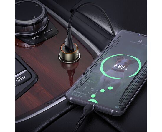  Автомобильное зарядное устройство HOCO Z46 Blue shield, 1xUSB с Кабелем USB - Type-C, 18W, серый металлик 