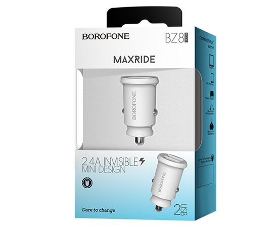  Автомобильное зарядное устройство BOROFONE BZ8 MaxRide, 2xUSB, 2.4A, белый 