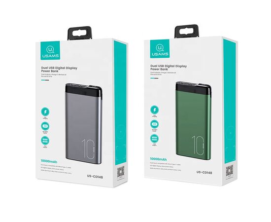  Внешний АКБ USAMS US-CD148 (10000 mAh), Alloy Digital Display, темно-зеленый (10KCD14802) 