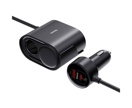  Автомобильное зарядное устройство BASEUS High Efficiency Pro, 1xUSB + 1xUSB-C с разветвителем 2 прикуриватель, 3A, 30W, черный 