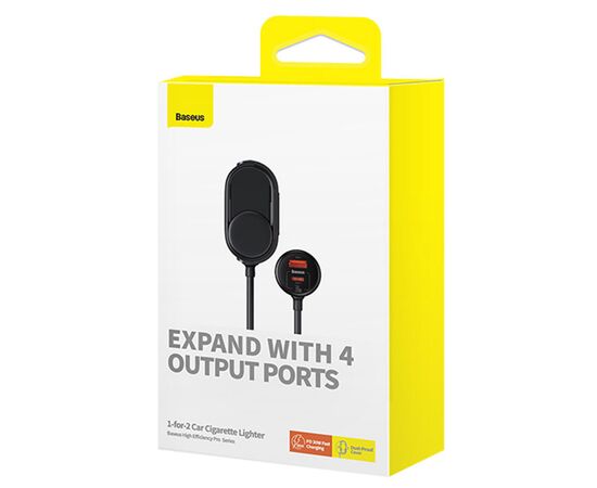  Автомобильное зарядное устройство BASEUS High Efficiency Pro, 1xUSB + 1xUSB-C с разветвителем 2 прикуриватель, 3A, 30W, черный 