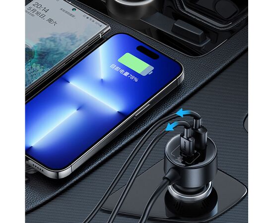  Автомобильное зарядное устройство BASEUS High Efficiency Pro, 1xUSB + 1xUSB-C с разветвителем 2 прикуриватель, 3A, 30W, черный 