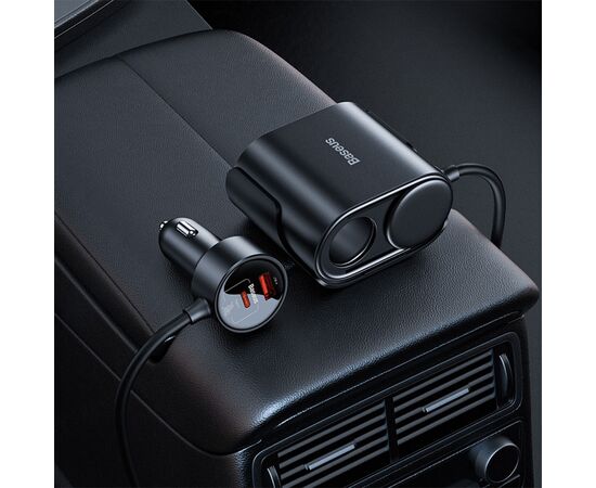  Автомобильное зарядное устройство BASEUS High Efficiency Pro, 1xUSB + 1xUSB-C с разветвителем 2 прикуриватель, 3A, 30W, черный 
