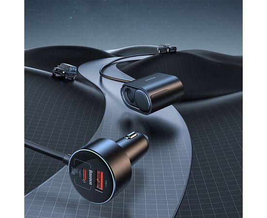  Автомобильное зарядное устройство BASEUS High Efficiency Pro, 1xUSB + 1xUSB-C с разветвителем 2 прикуриватель, 3A, 30W, черный 