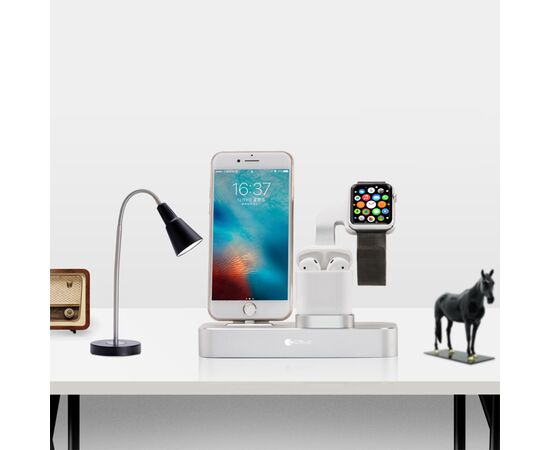  Настольная зарядная станция COTEetCI CS7201-TS BASE 19 3-in-1 для iPhone+Airpods+Apple Watch, серебристый 