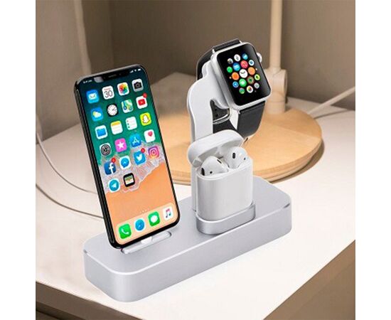  Настольная зарядная станция COTEetCI CS7201-TS BASE 19 3-in-1 для iPhone+Airpods+Apple Watch, серебристый 