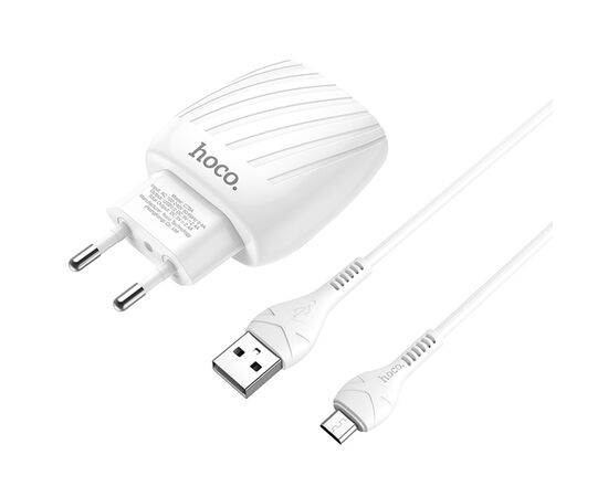  Сетевое зарядное устройство HOCO C78A Max energy 2xUSB с Кабелем USB - Micro, 2.4A, 10.8W, белый 