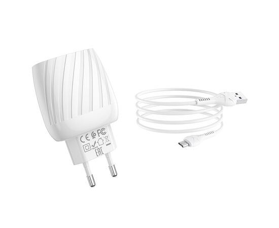  Сетевое зарядное устройство HOCO C78A Max energy 2xUSB с Кабелем USB - Micro, 2.4A, 10.8W, белый 