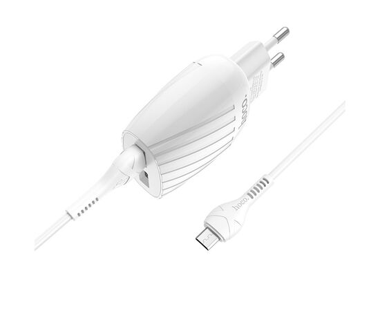 Сетевое зарядное устройство HOCO C78A Max energy 2xUSB с Кабелем USB - Micro, 2.4A, 10.8W, белый 