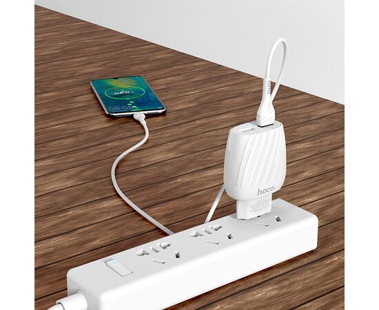  Сетевое зарядное устройство HOCO C78A Max energy 2xUSB с Кабелем USB - Micro, 2.4A, 10.8W, белый 