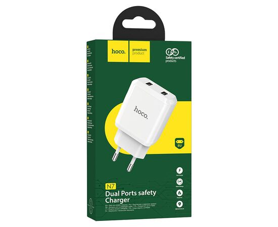  Сетевое зарядное устройство HOCO N7 Speedy 2xUSB, 2.1A, 10.8W, белый 