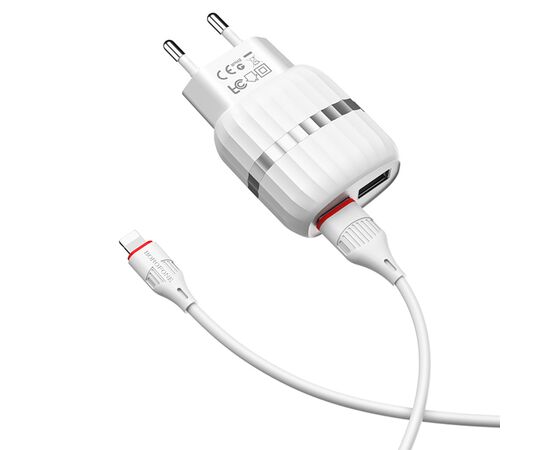  Сетевое зарядное устройство BOROFONE BA24A Vigour 2xUSB с Кабелем USB - Lightning, 2.4A, белый 