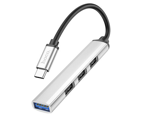  USB HUB разветвитель HOCO HB26 4 в 1 Type-C (m) - USB3.0 (f) + 3xUSB2.0 (f), серебристый 