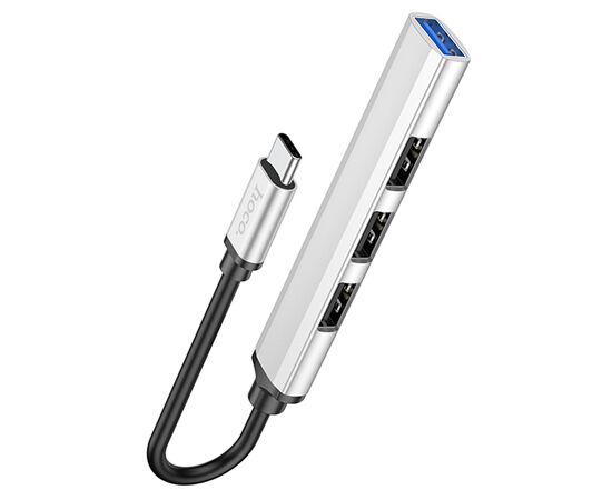  USB HUB разветвитель HOCO HB26 4 в 1 Type-C (m) - USB3.0 (f) + 3xUSB2.0 (f), серебристый 