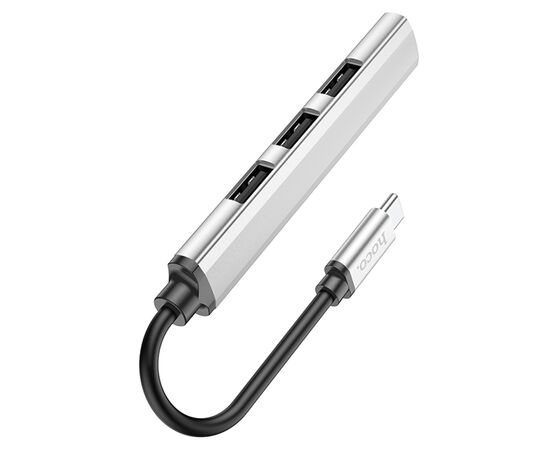  USB HUB разветвитель HOCO HB26 4 в 1 Type-C (m) - USB3.0 (f) + 3xUSB2.0 (f), серебристый 