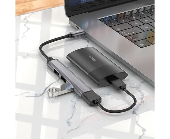  USB HUB разветвитель HOCO HB26 4 в 1 Type-C (m) - USB3.0 (f) + 3xUSB2.0 (f), серебристый 