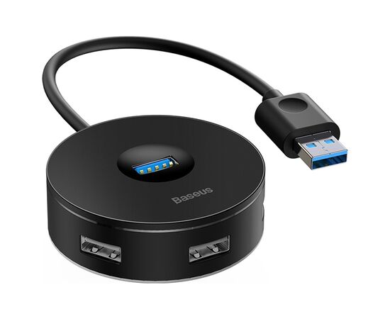  USB HUB разветвитель BASEUS Round Box 4 в 1 USB3.0 (m) - 1xUSB3.0 (f) + 3xUSB2.0 (f), 25 см, черный 