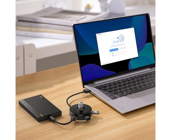  USB HUB разветвитель BASEUS Round Box 4 в 1 USB3.0 (m) - 1xUSB3.0 (f) + 3xUSB2.0 (f), 25 см, черный 