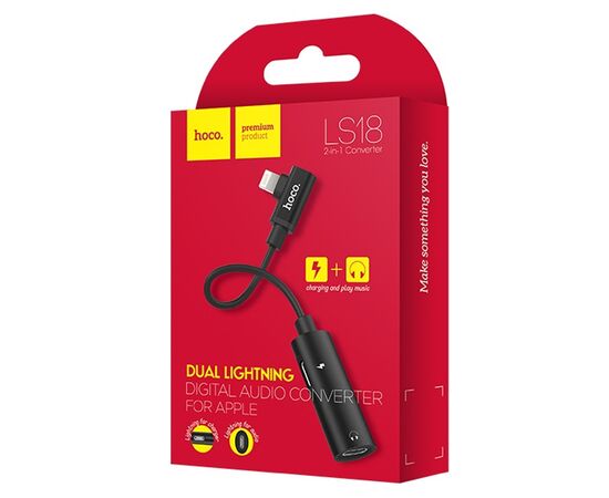  Переходник HOCO LS18, Lightning - Dual Lightning, 2А, черный 