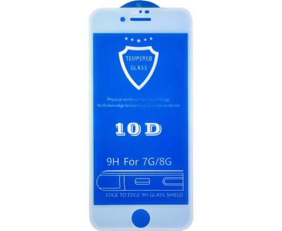  Защитное стекло 10D для iPhone 7/8/SE, Full Glue 3D, прозрачный+белая рамка 