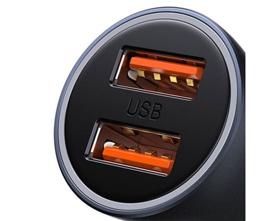  Автомобильное зарядное устройство BASEUS Golden Contactor Pro Dual, 2xUSB с Кабелем USB - Type-C, 5A, 40W, темно-серый 
