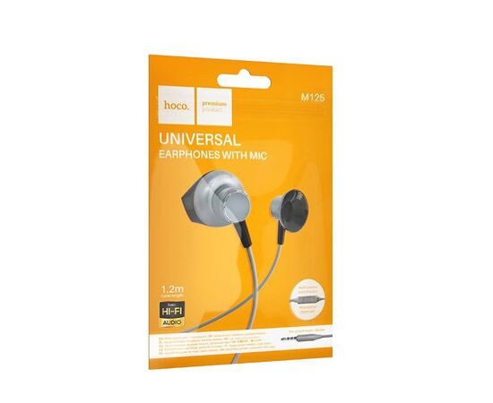  Проводные наушники с микрофоном вкладыши Hoco M125 Smart Jack 3,5  (metal gray) (225405) 