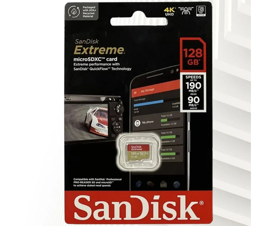  MicroSD  128GB  SanDisk Class 10 Extreme A2 UHS-I U3 (190/90 Mb/s) без адаптера 