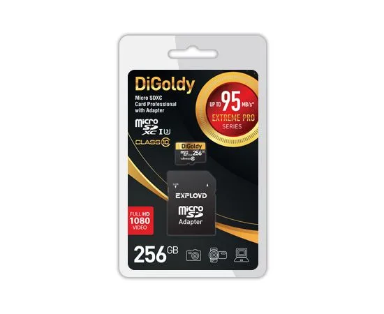  MicroSDXC  256GB  Digoldy Class 10 Extreme Pro UHS-I U3 (95 Mb/s) + SD адаптер 