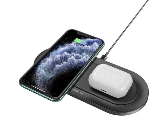 Беспроводное зарядное устройство BOROFONE BQ7 Prominent для iPhone+Airpods, 2A, 5W/7.5W/10W, черный 