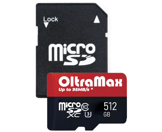  MicroSDXC  512GB  OltraMax Class 10 Premium UHS-I U3 (95 Mb/s) + SD адаптер 