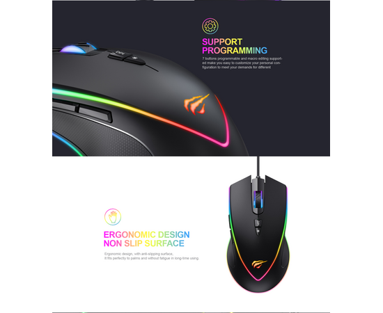  Мышка игровая с RGB подсветкой HAVIT GAMENOTE HV-MS1017 USB 6400 DPI Gaming 