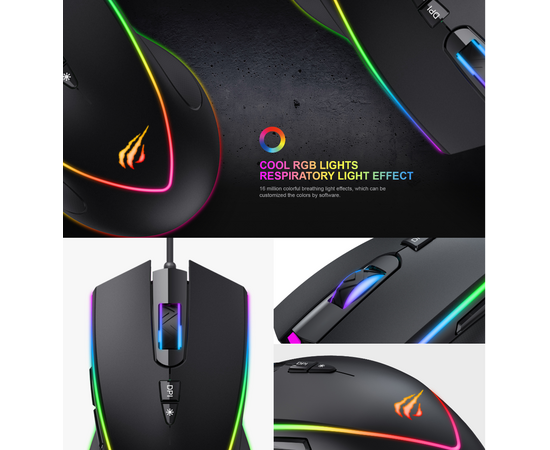  Мышка игровая с RGB подсветкой HAVIT GAMENOTE HV-MS1017 USB 6400 DPI Gaming 