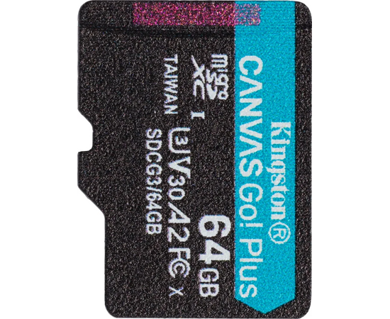  MicroSD  64GB  Kingston Class 10 Canvas Go Plus UHS-I U3 V30 A2 (170/70 Mb/s) без адаптера 