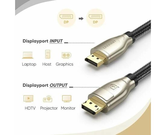 Кабель UGREEN DP112 60843 1.4 DP M/M Round Cable Zinc Alloy Shell with Braided 2m Black 