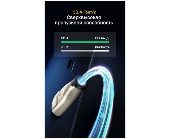  Кабель UGREEN DP112 60843 1.4 DP M/M Round Cable Zinc Alloy Shell with Braided 2m Black 