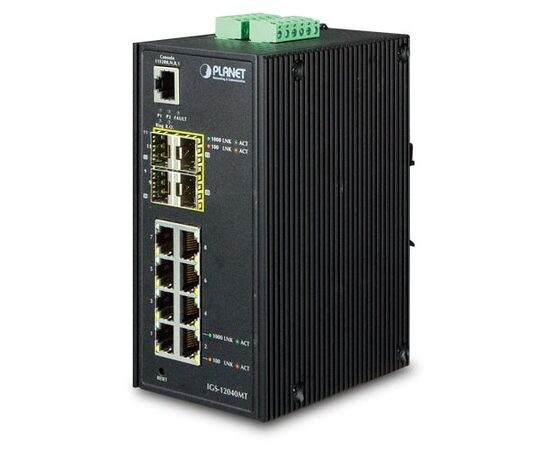  Коммутатор Planet IP30 Industrial (IGS-12040MT) 8* 1000TP + 4* 100/1000F SFP Full Managed Ethernet Switch управляемый 