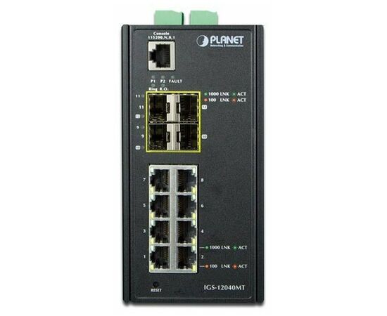  Коммутатор Planet IP30 Industrial (IGS-12040MT) 8* 1000TP + 4* 100/1000F SFP Full Managed Ethernet Switch управляемый 