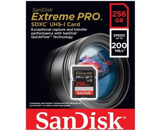  Карта памяти SanDisk (SDSDXXD-256G-GN4IN) 256GB SDXC Class 10 V30 UHS-I U3 Extreme Pro 200MB/s 