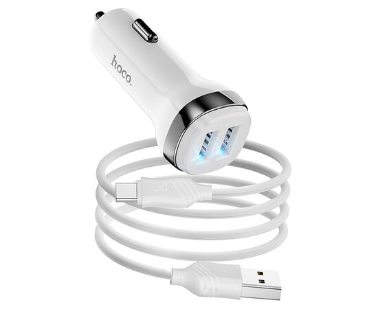  Автомобильное зарядное устройство HOCO Z40 Superior, 2xUSB с Кабелем USB - Type-C, 2.4A, белый 