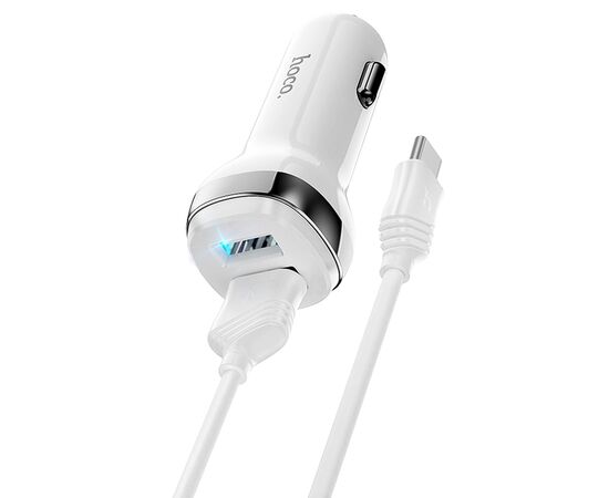  Автомобильное зарядное устройство HOCO Z40 Superior, 2xUSB с Кабелем USB - Type-C, 2.4A, белый 