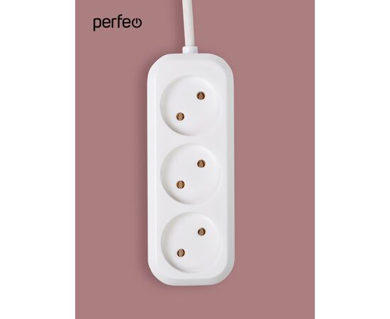  Сетевой удлинитель без заземления Perfeo "RU POWER", 1,5м, 3 розетки, белый (Р16-012) 