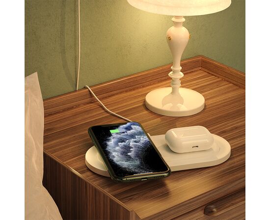  Беспроводное зарядное устройство BOROFONE BQ7 Prominent для iPhone+Airpods, 2A, 5W/7.5W/10W, белый 