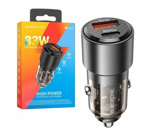  АЗУ BOROFONE BZ20A Smart 83W dual port PD65W+QC3.0 car charger (черный) 