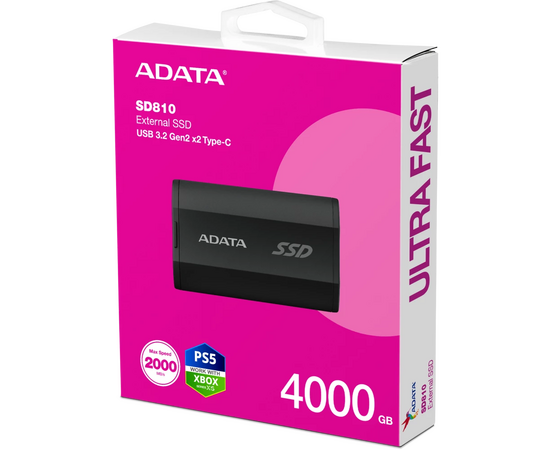  SSD A-DATA SD810 (SD810-4000G-CBK) 4TB, External, USB 3.2 Type-C, R/W -2000/2000 MB/s черный 