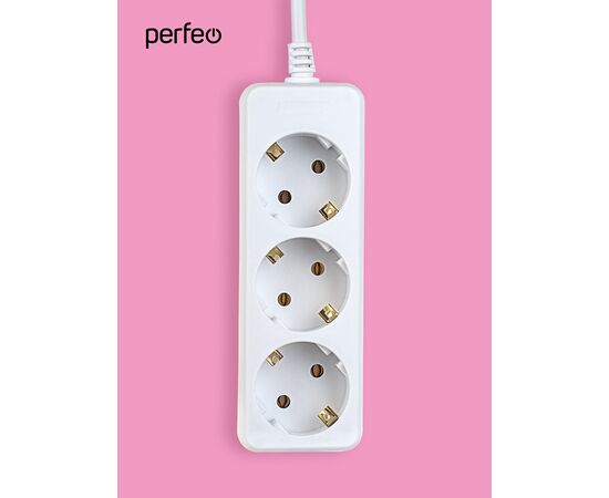  Сетевой удлинитель с заземлением Perfeo "POWERMATE", 1,5м, 3 розетки, белый (PF-PE-3/1,5-W) 