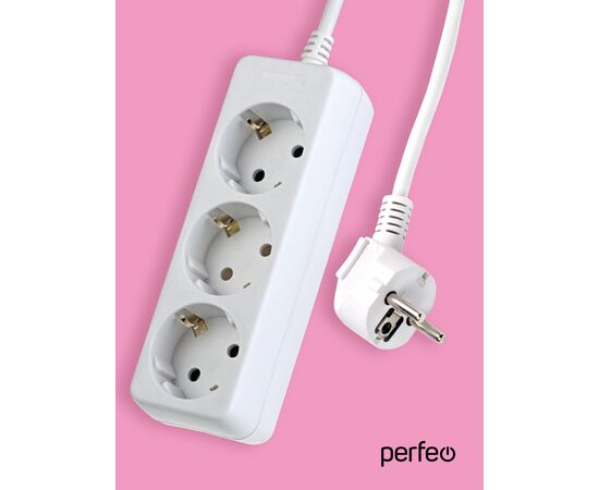  Сетевой удлинитель с заземлением Perfeo "POWERMATE", 1,5м, 3 розетки, белый (PF-PE-3/1,5-W) 