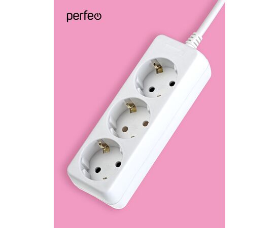  Сетевой удлинитель с заземлением Perfeo "POWERMATE", 1,5м, 3 розетки, белый (PF-PE-3/1,5-W) 