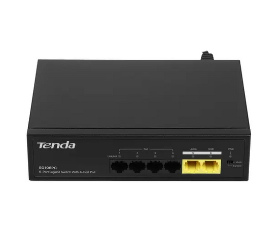  Коммутатор неуправляемый PoE Tenda SG106PC 6 портов, 6x1Гбит/с, PoE 4х до 30Вт, 2хUplink, настольный 